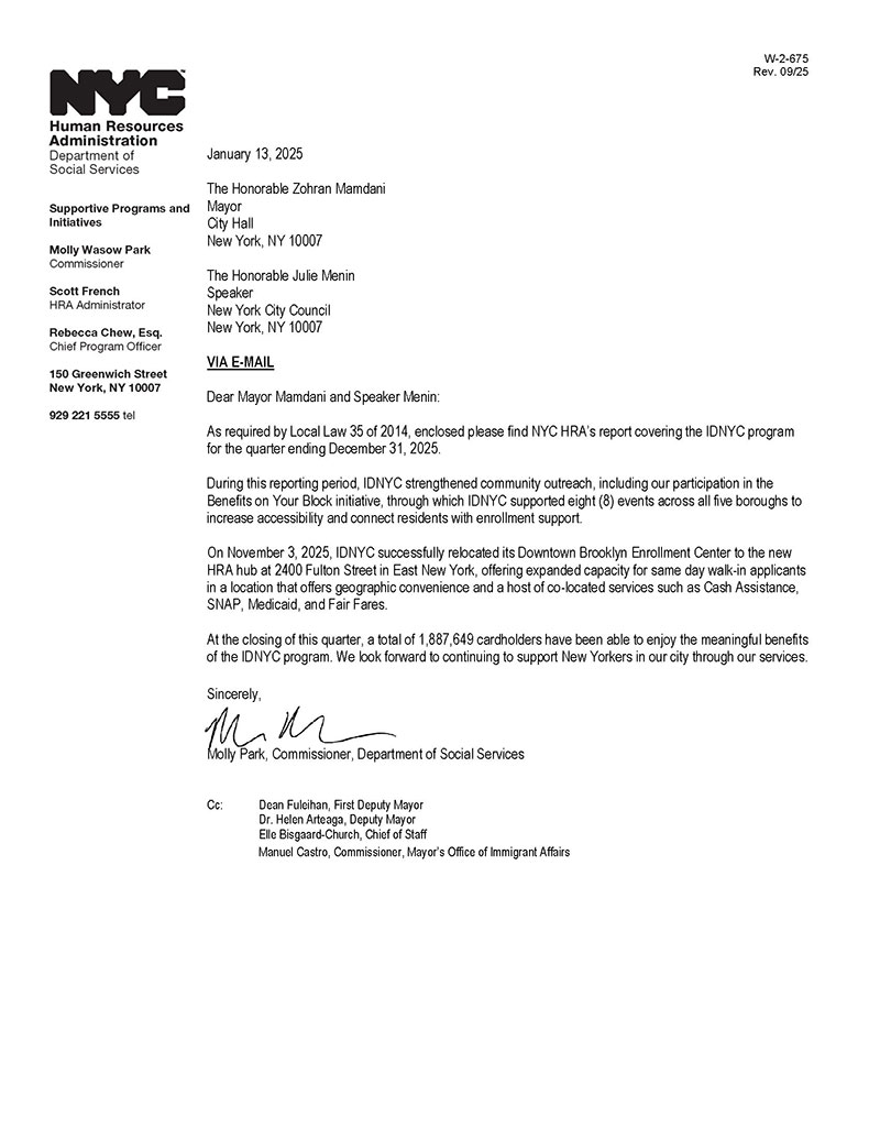 IDNYC December 31, 2025 Quarterly Report first page preview