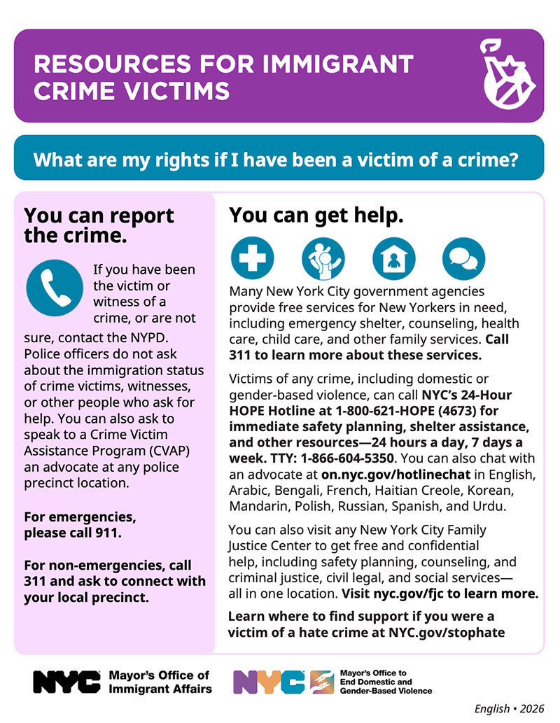 Resources for Immigrant Crime Victims Flyer