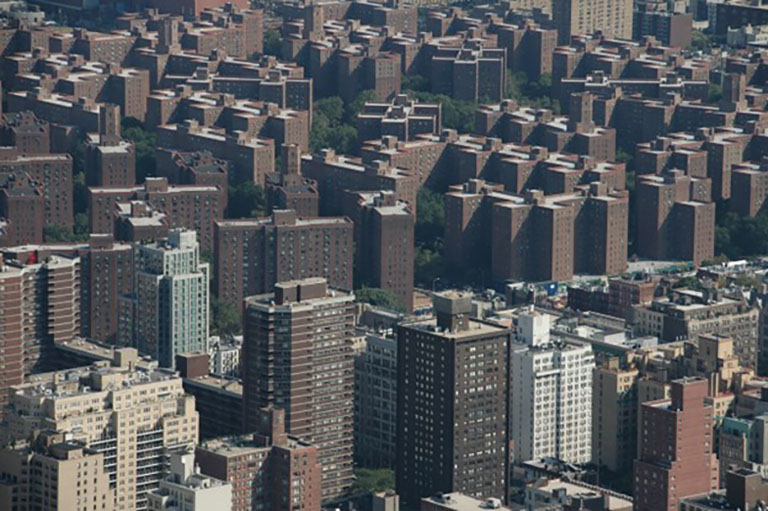 A cityscape of many apartment buildings