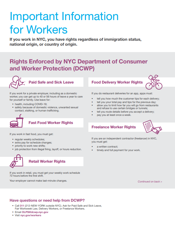 Immigrant Workers KYR One pager. Click to visit immigration workers rights factsheet page and its downloads.