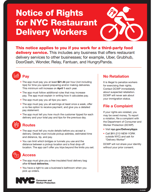 Restaurant Delivery Workers One pager. Click to visit delivery worker right's page and their downloads