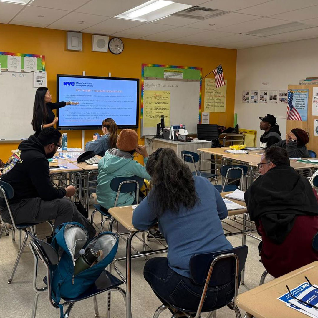 a group of people in a classroom