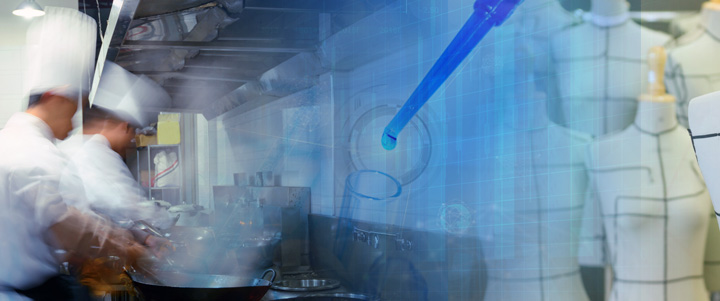 Collage of Three Industries: Food and Beverage, Life Sciences, and Fashion
