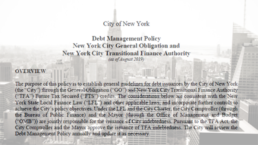NYC Debt Policy with Skyline Background
                                           