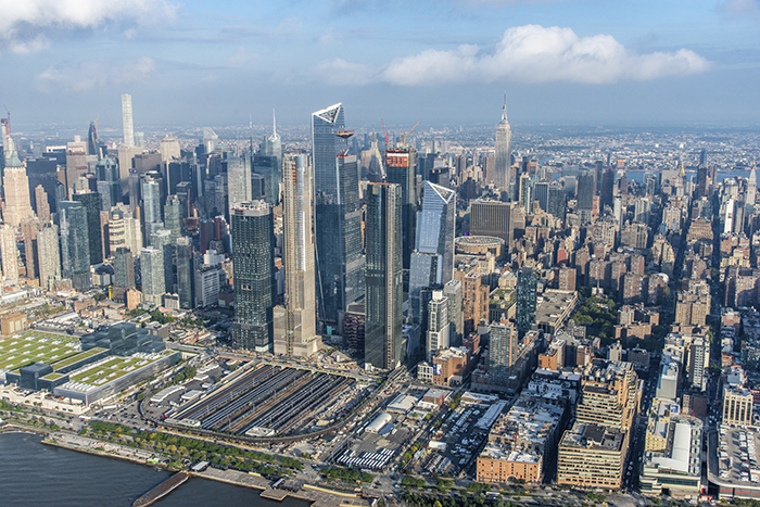 Aerial view of Hudson Yards development as of October 2018