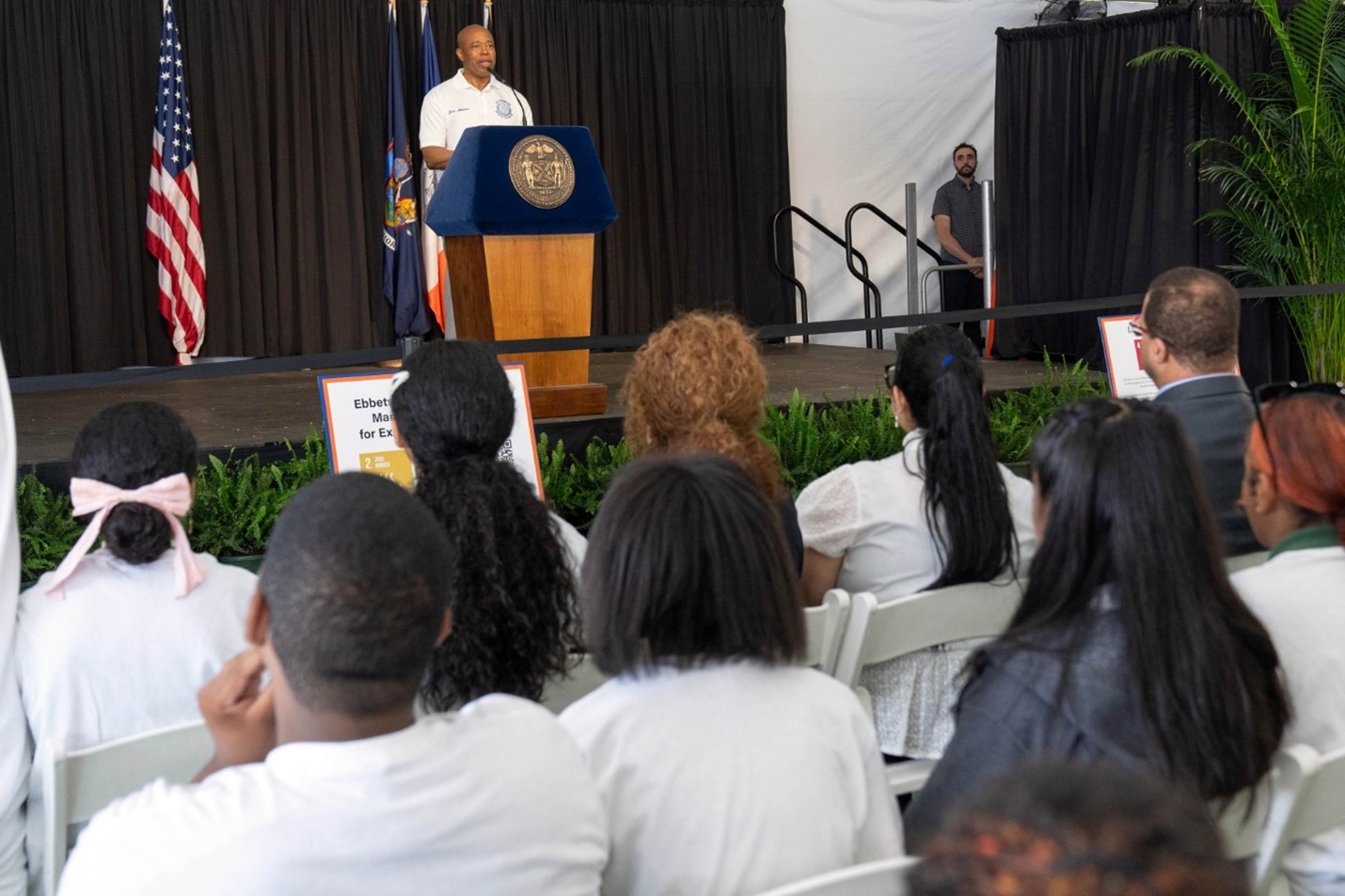 Mayor Eric Adams speaking and congratulating recent graduates of the Junior Ambassador's program (2024)