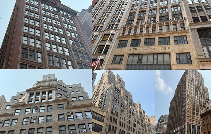 Photo of five historic mid-rise tower buildings in Midtown South Manhattan
                                           