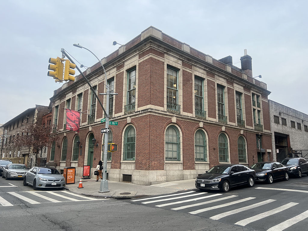 Brick library building located on a street corner