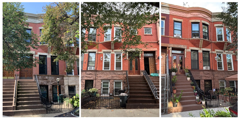 Image showing 4 historic artifacts, clockwise from top left: a yellow brick, a lead object, a red brick, and a rusted metal nail