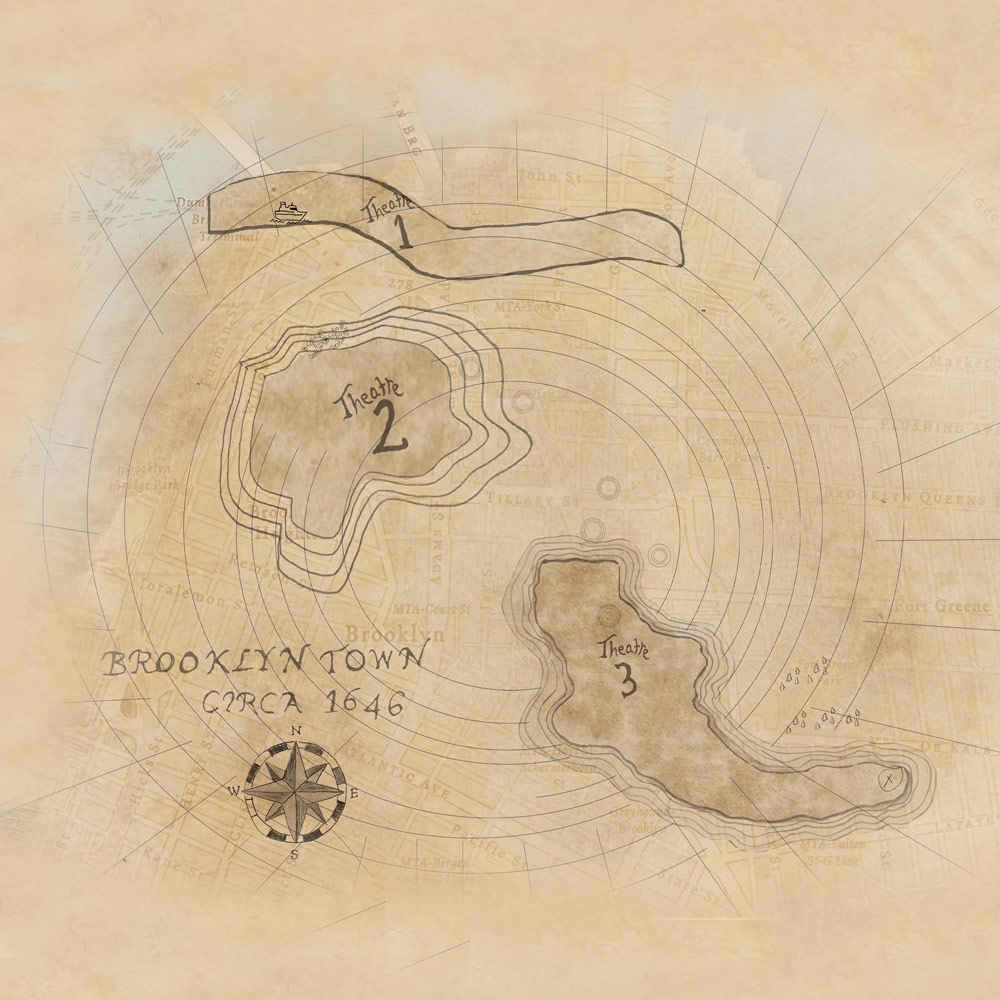 stylized historic map with text “Brooklyn Town circa 1646”