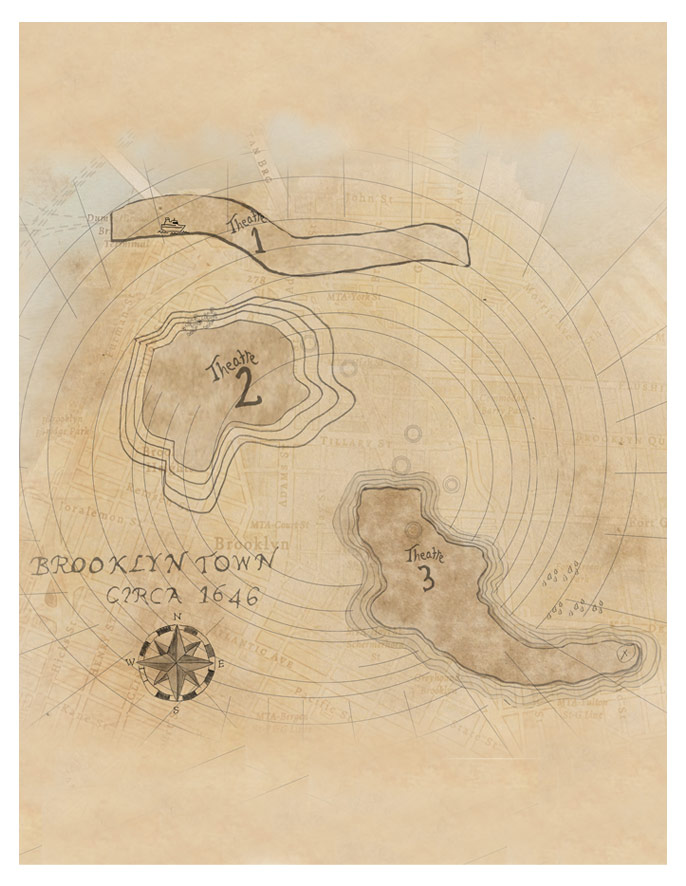 stylized historic map with text “Brooklyn Town circa 1646”