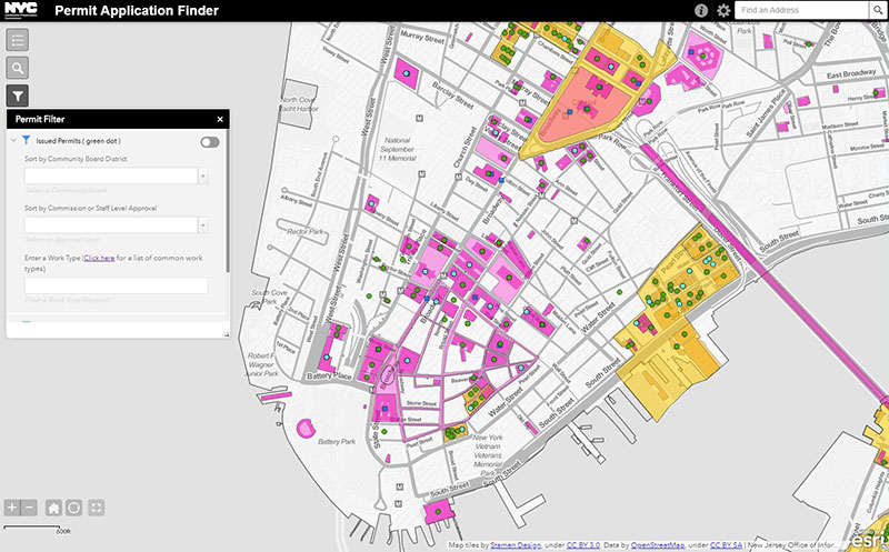 Screenshot of Permit Application Finder Map