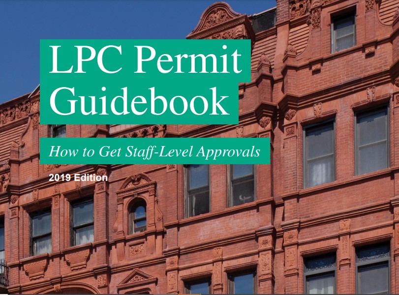 LPC Permit Guidebook - How to Get Staff-Level Approvals 2019 Edition over a photo of red brick buildings