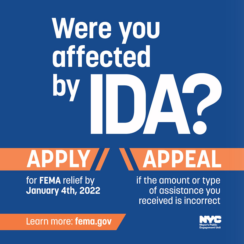 Were you affected by IDA? Apply for FEMA relief by January 4th, 2022 - Appeal if the amount or type of assistance you received is incorrect
