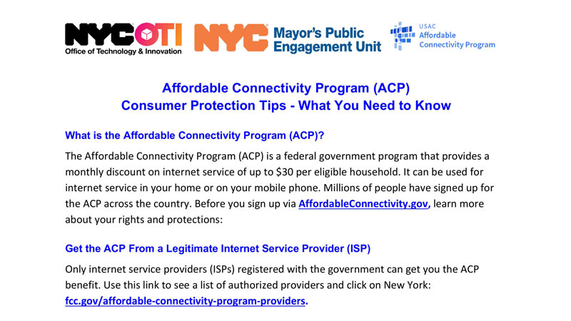 affordable connectivity program (ACP) consumer protection tips - what you need to know