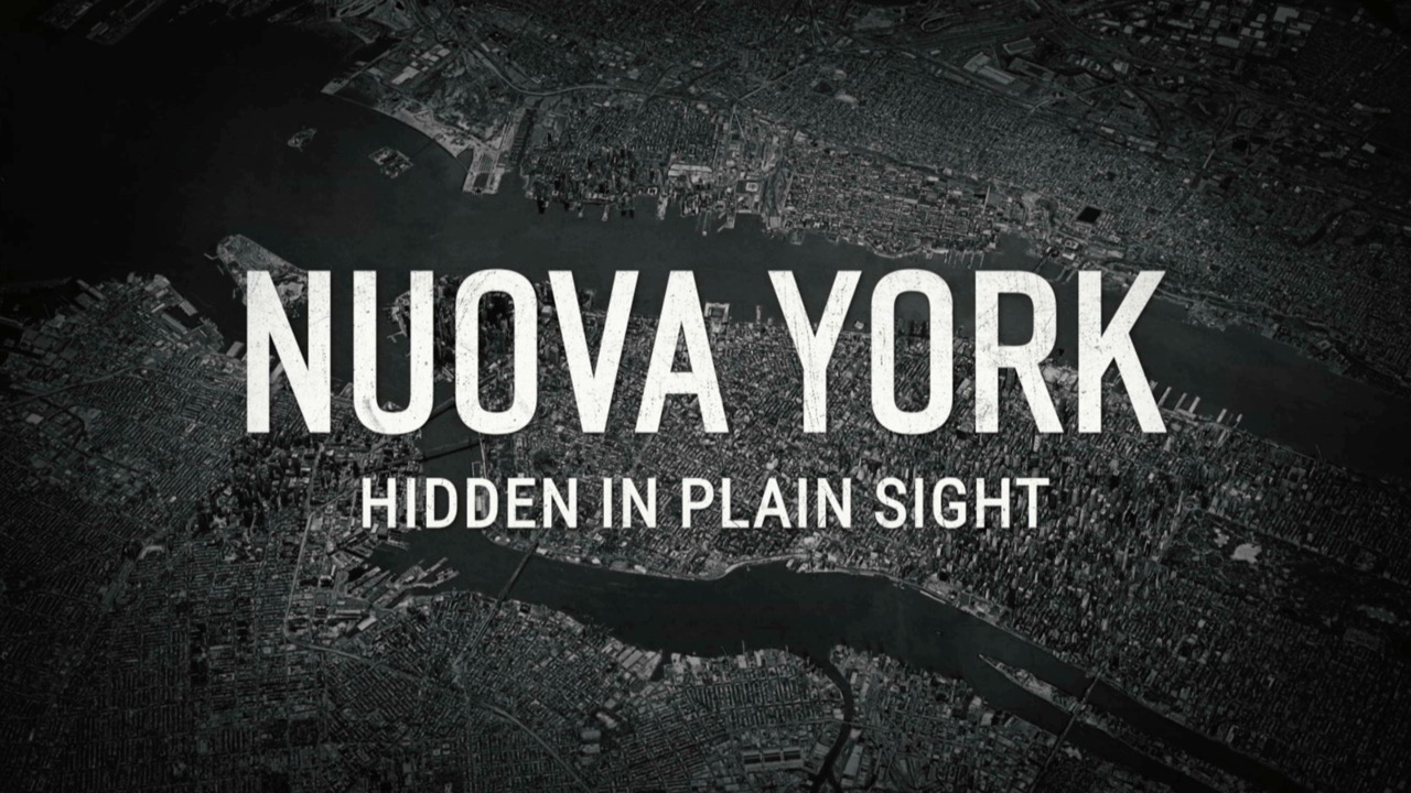 Nuova York logo with a black and white image of NYC map.