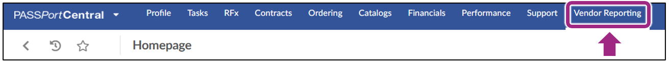 PASSPort top navigation with Vendor Reporting tab highlighted.