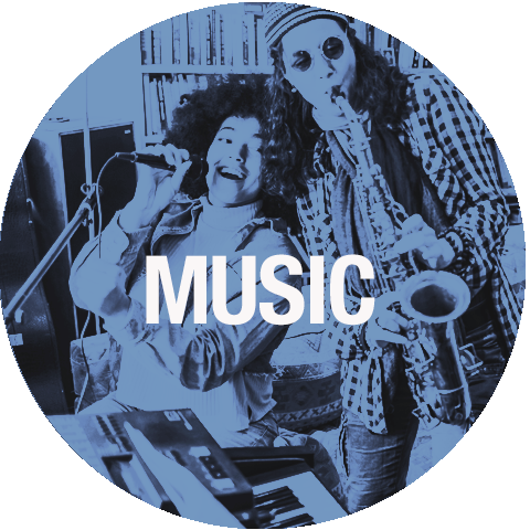 music graphic with people singing