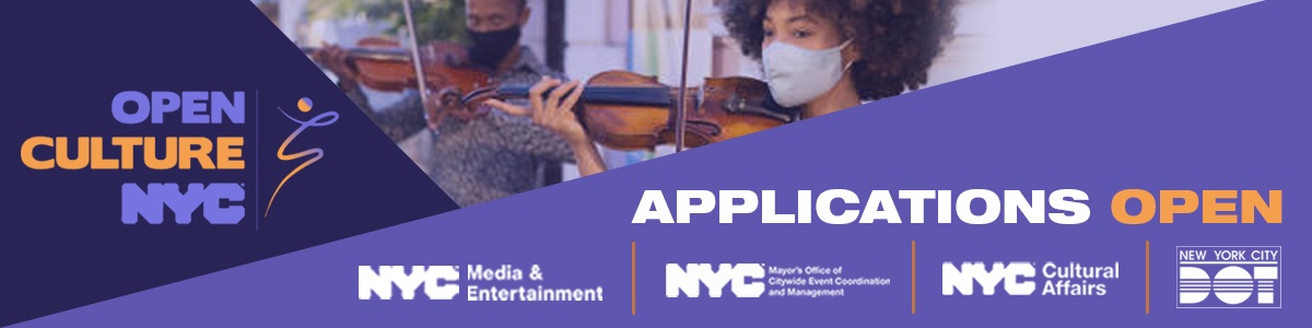 two people playing violins, with open culture text