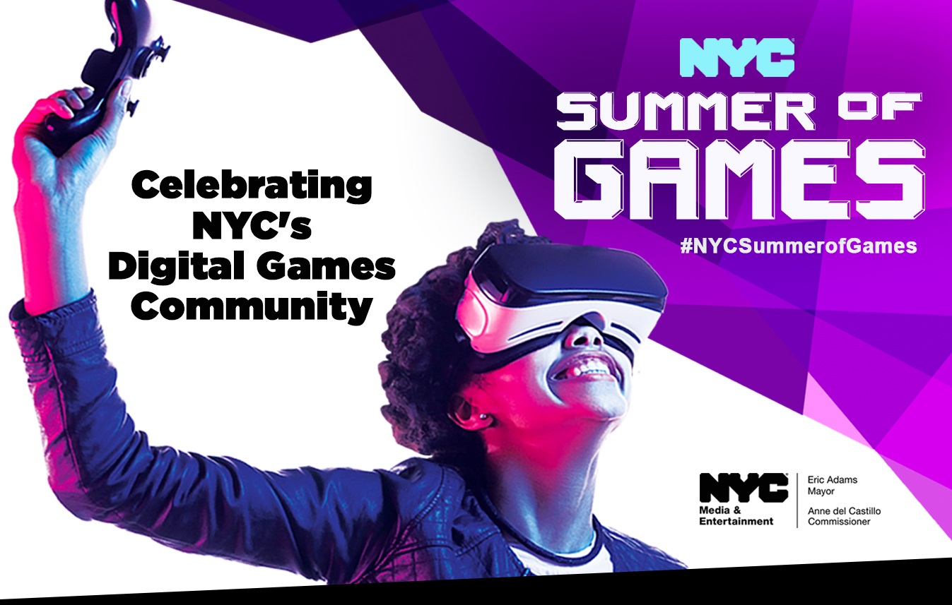 NYC Summer of Games with woman holding controller