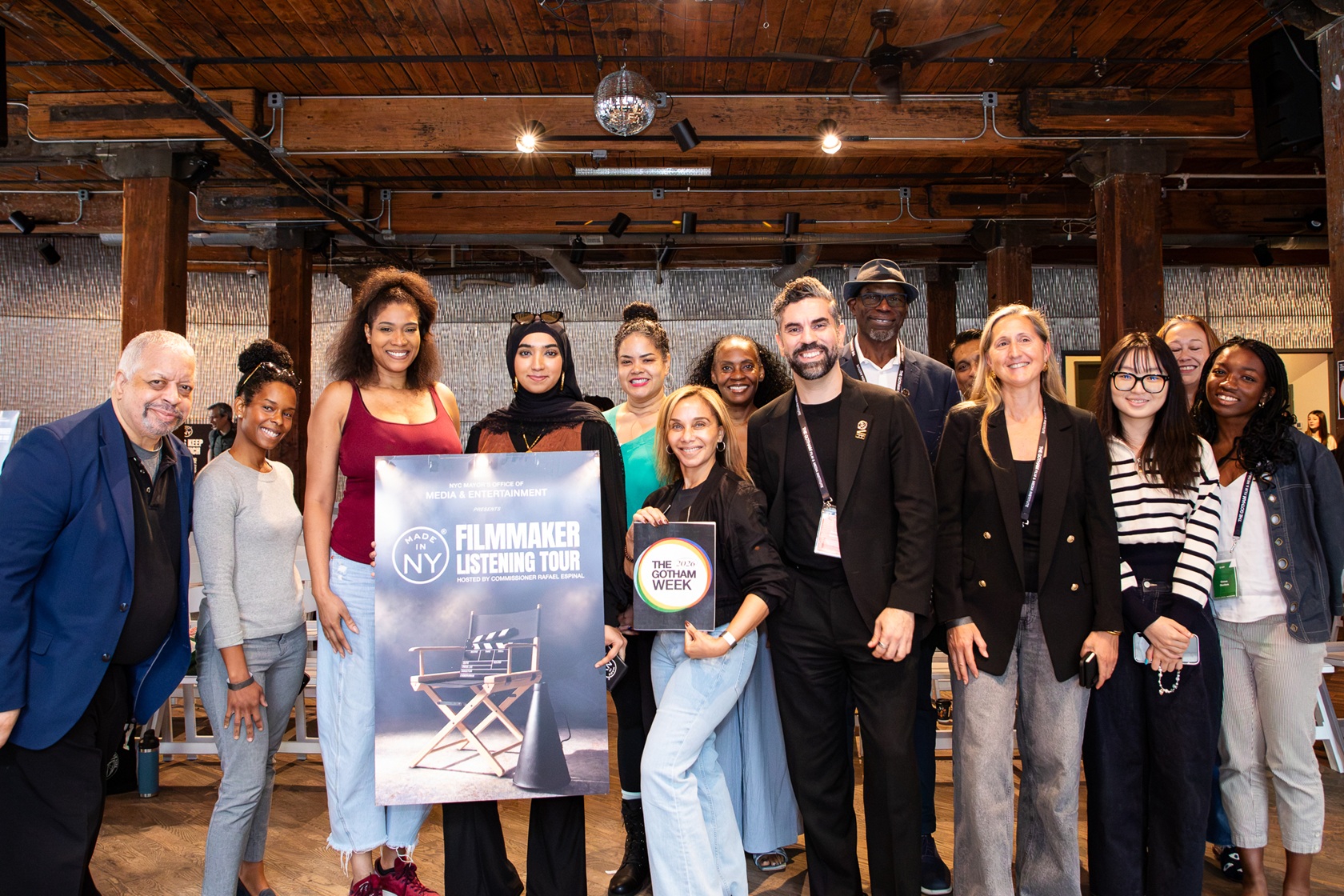 Commissioner Espinal and Deputy Commissioner of the Film Office Kwame Amoaku with local filmmakers. Credit: Gotham Week