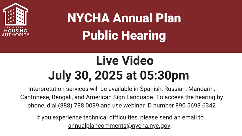 Annual Plan Public Hearing - July 30, 2025 from 5:30pm - 8:00pm.