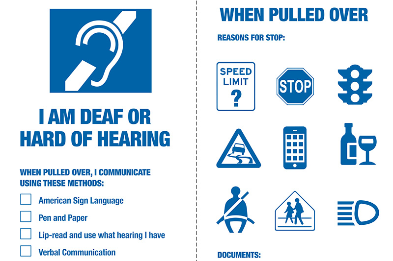 Example of visor card for deaf and hard of hearing