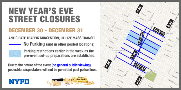 Map of Street Closures for Virtual Celebration in Times Sq