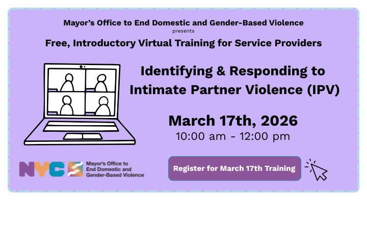 Teleconference graphic on yellow color background with text: ENDGBV Free, Introductory Virtual Training: Identifying and Responding to Intimate Partner Violence (IPV), Wednesday, March 17th, 10 a.m. &ndash; 12 p.m.
                                           