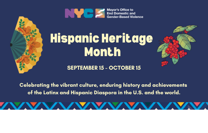 Gold and green hand-fan image and coffee plant image with blue color text box: Hispanic Heritage Month. Celebrating the enduring history, achievements, and vibrant culture of the Latinx & Hispanic Diaspora in the U.S. and the world.
                                           