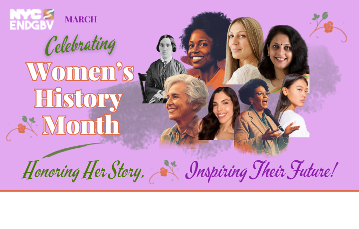Lilac color background with 8 images of multi-cultural women of varying ages with text: Celebrating Women&rsquo;s History Month. Honoring Her Story, Inspiring Their Future.
                                           