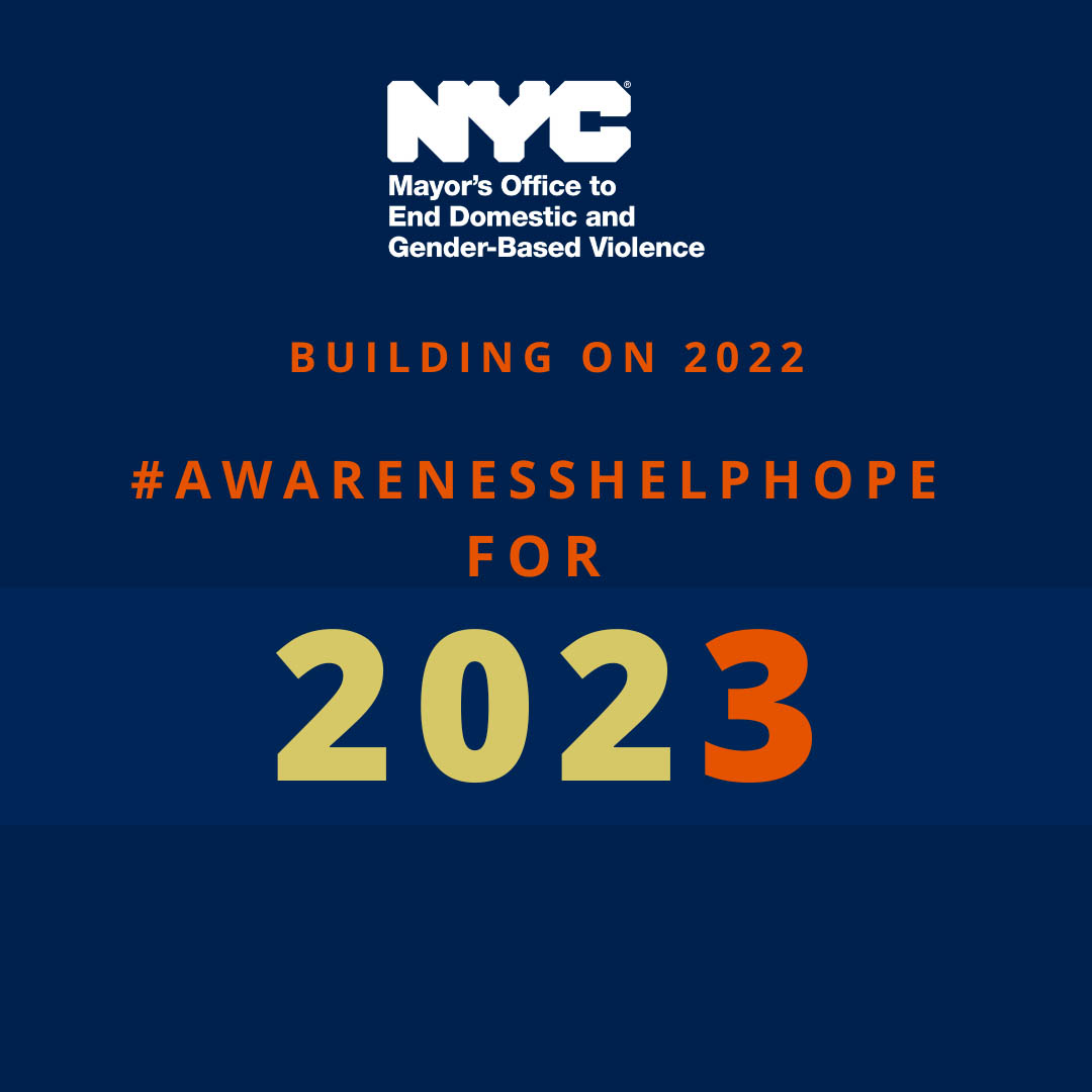 Blue background with orange text stating Building on 2022.#Awarenesshelphope for 2023