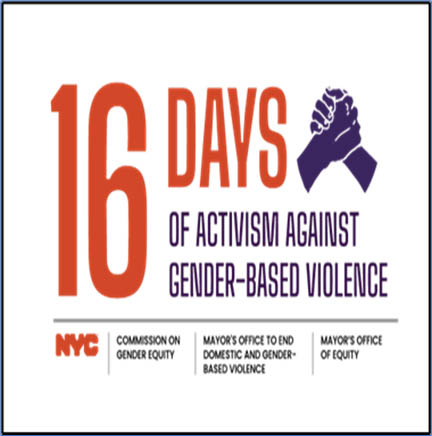 16 Days of Activism Against Gender-Based Violence campaign logo with two hands holding for December 2022.