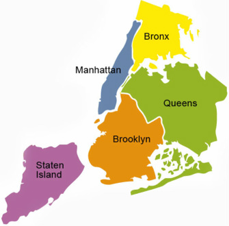 Outline of all five boroughs of New York City