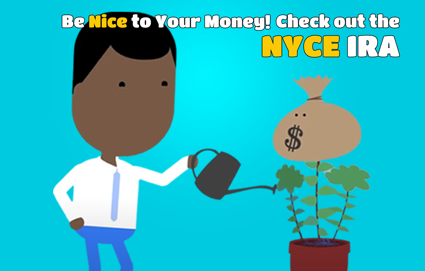 Illustration of a person watering a plant with a money bag on top of it.
                                           