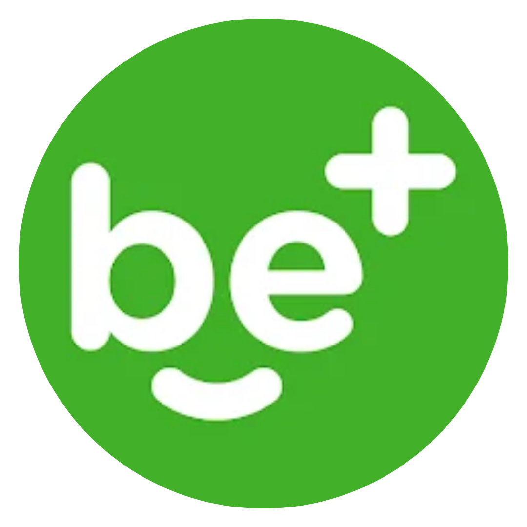 WellBeing+ Circle with the letters "b" and "e" and a smile