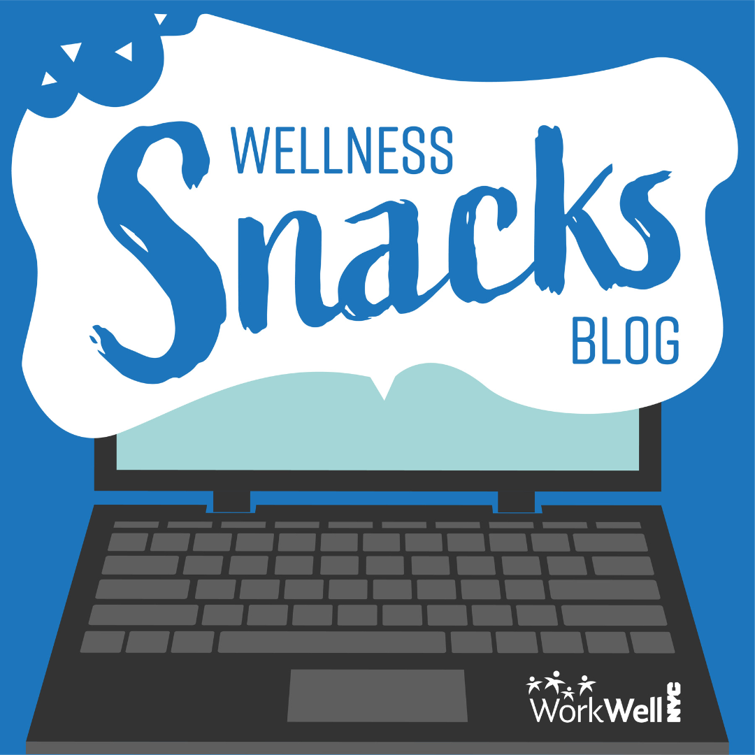 Illustration of an open laptop with the words Wellness Snacks Blog