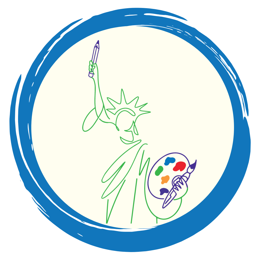 Illustration of the Statue of Liberty holding a paint palette