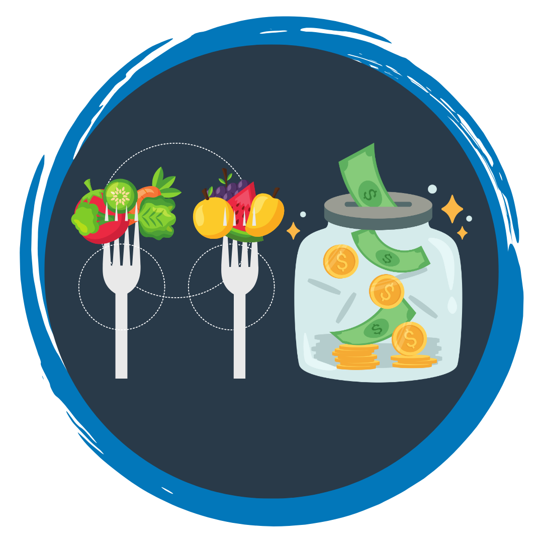 Illustration of a plate with two forks and a money jar