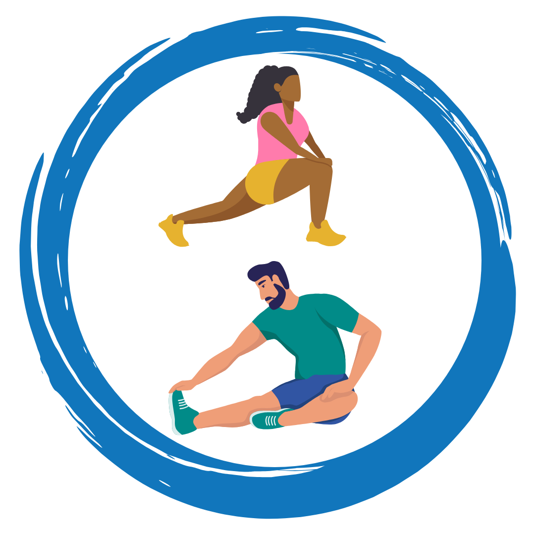 Illustrations of people doing stretching exercises