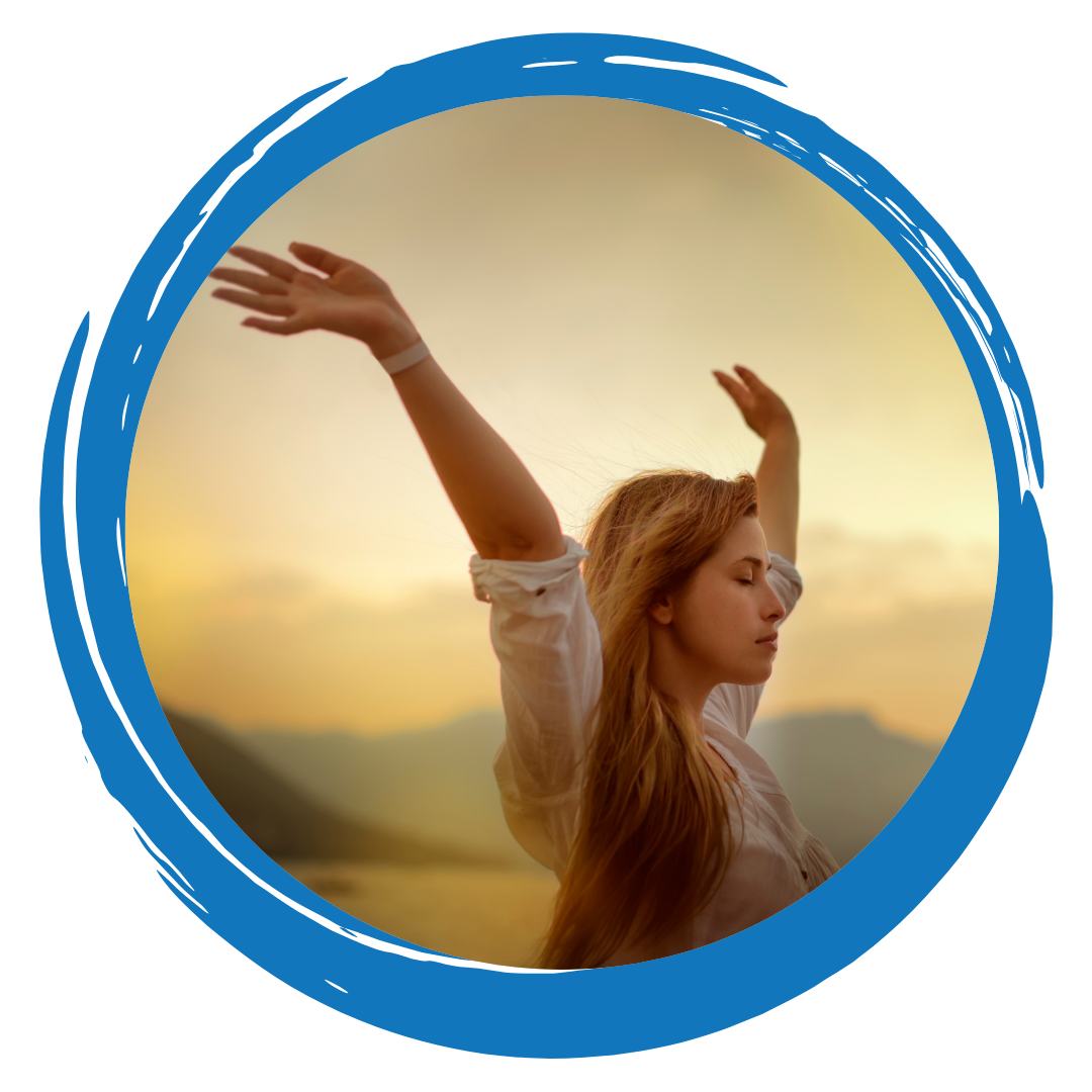 Person with arms raised above their head