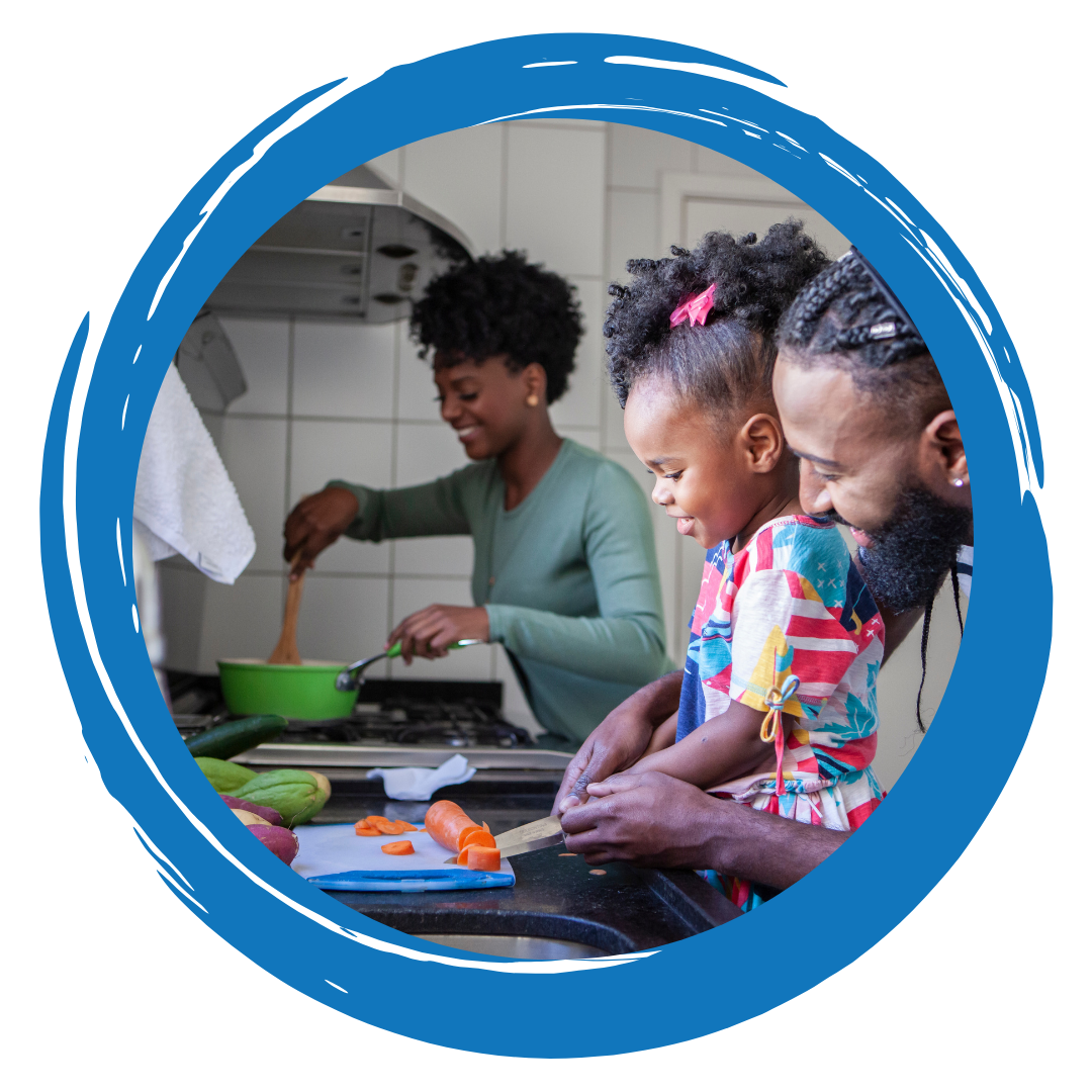 People cooking with a child