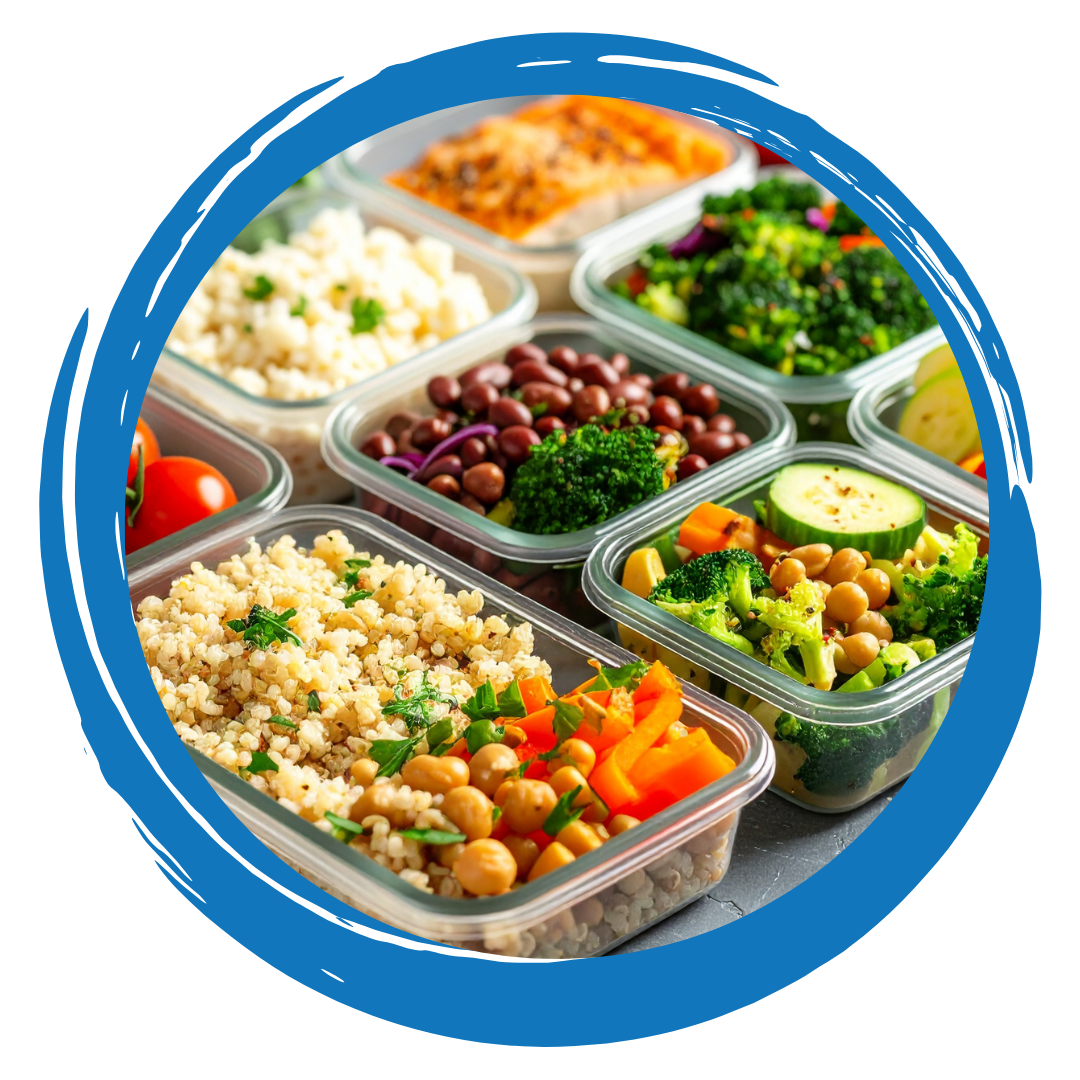 Food containers filled with food and snack items