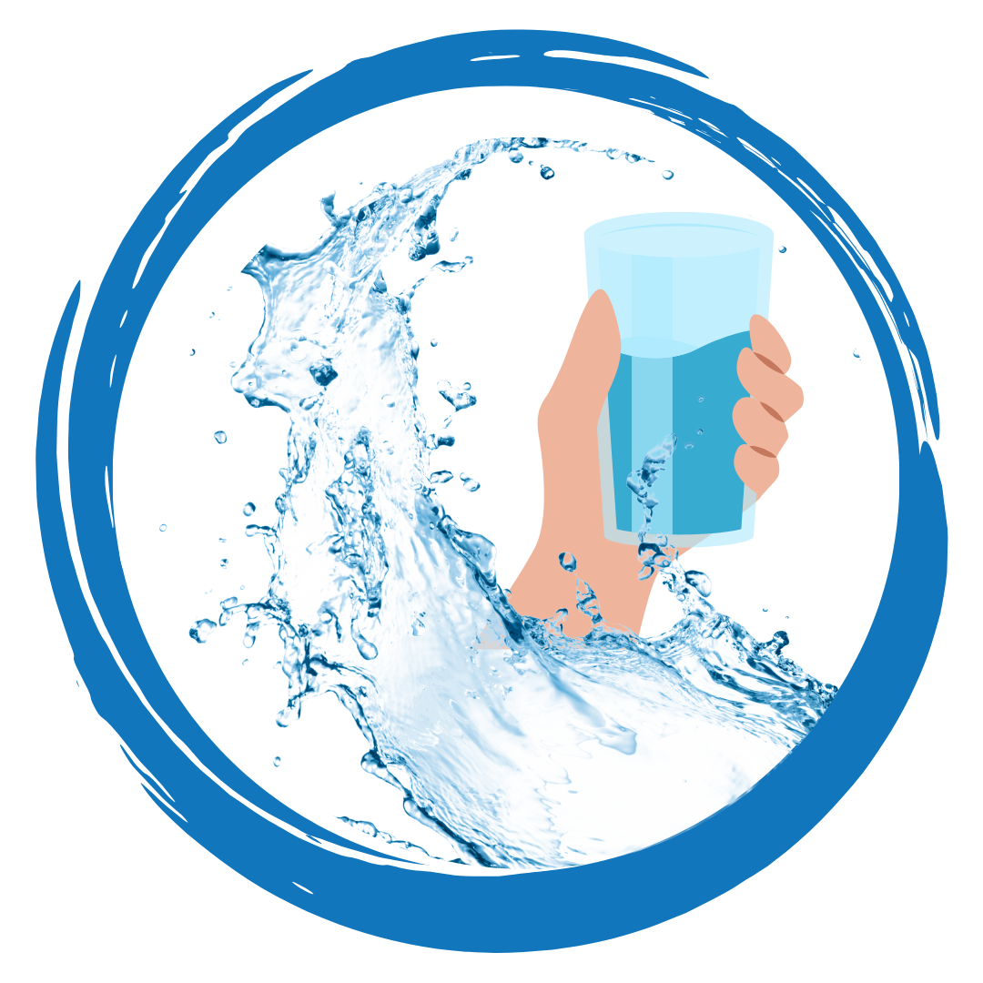 Illustration of a wave of water with a hand holding a cup