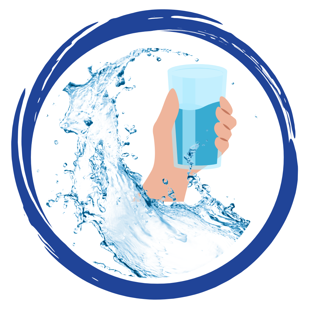 Circle with a wave of water splashing into a cup