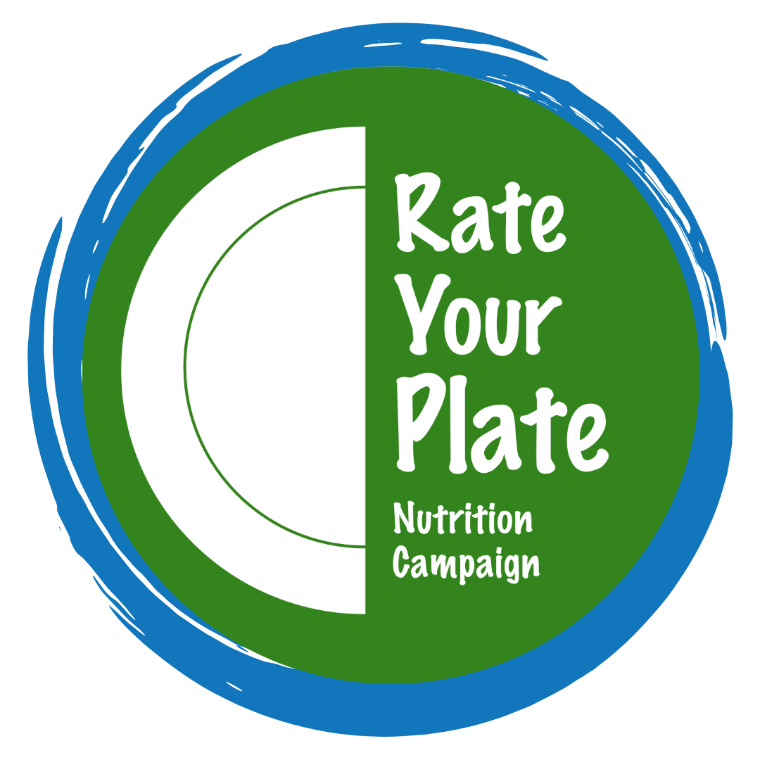 Green plate with the words Rate Your Plate