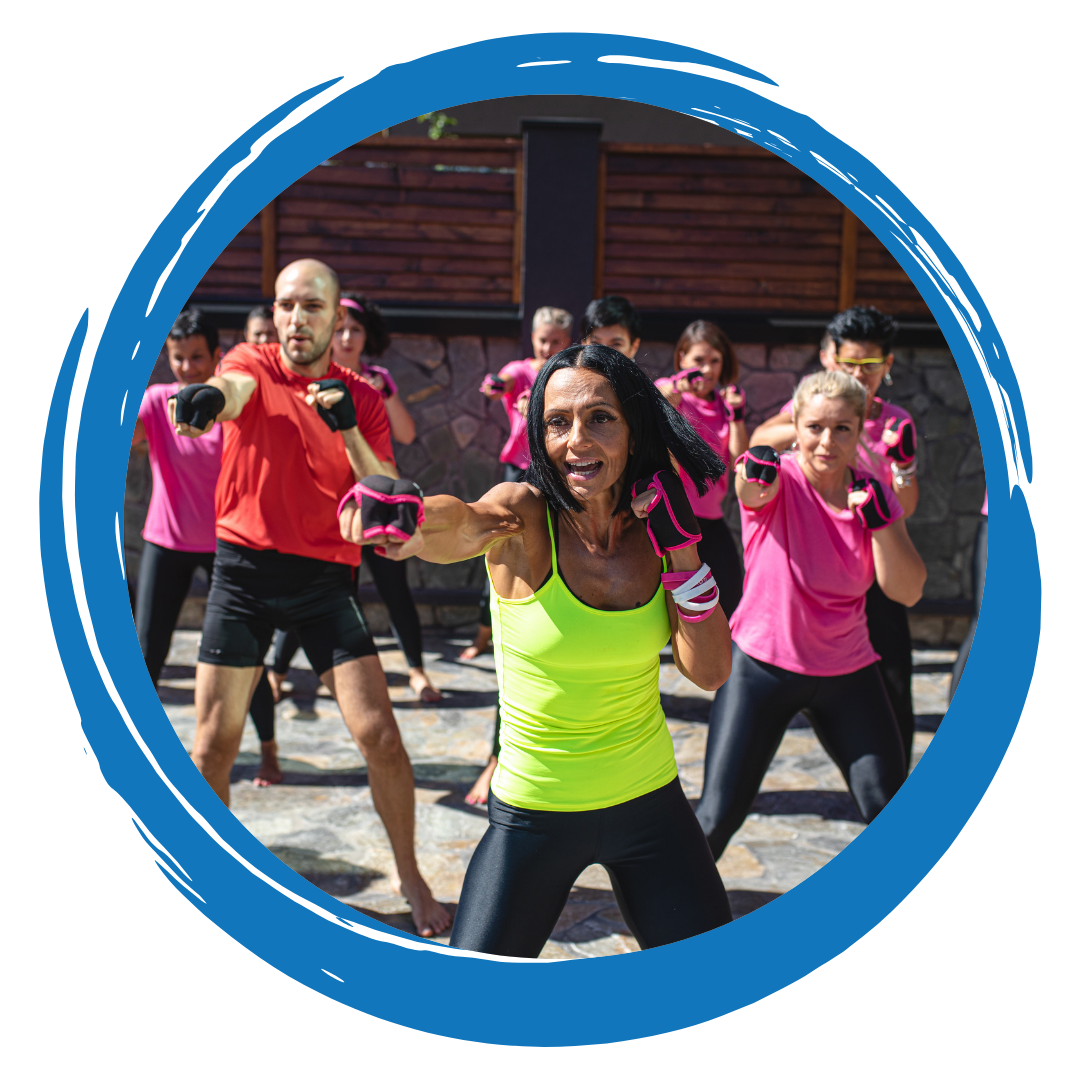 Group of people exercising outdoors