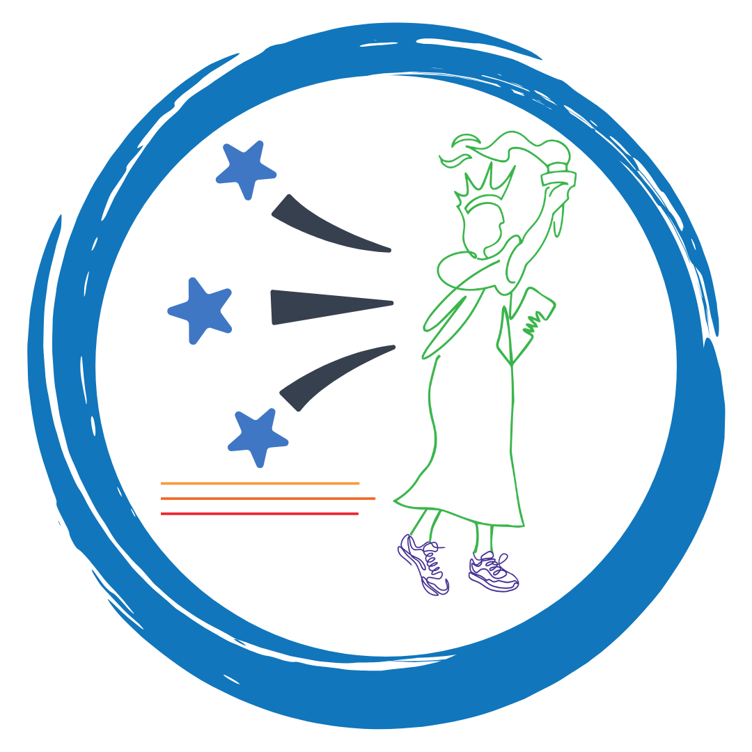 Illustrations of the statue of liberty dancing with stars behind her