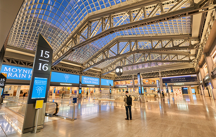 This is an image of a New York City Moynihan Train Hall.
                                           