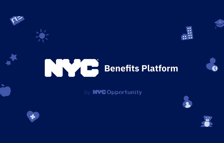 White text on a blue background reading NYC Benefits Platform
                                           